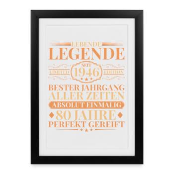 Né en 1946, unique 80e anniversaire - Affiche encadrée (27 × 37 cm) - noir - Devant