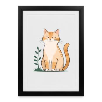 Chat Orange Joyeux en Vert - Affiche encadrée (27 × 37 cm) - noir - Devant