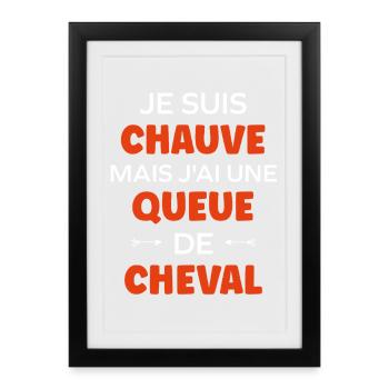 Je suis chauve mais j'ai une queue de cheval - Affiche encadrée (27 × 37 cm) - noir - Devant