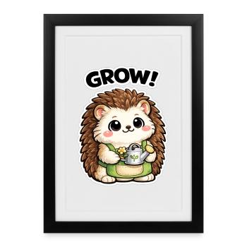Croissance de hérissons du jardin Kawaii ! - Affiche encadrée (27 × 37 cm) - noir - Devant