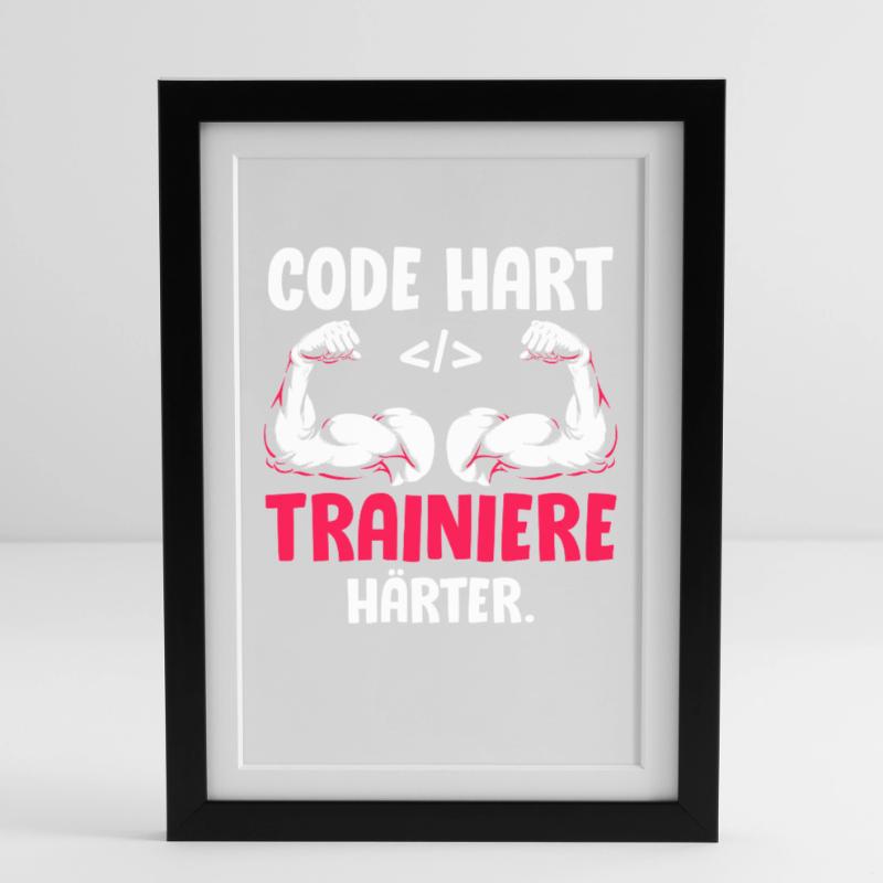 Coder CODE HART TRAINIERE HÄRTER Lustiges Gerahmtes Poster (27 × 37 cm)