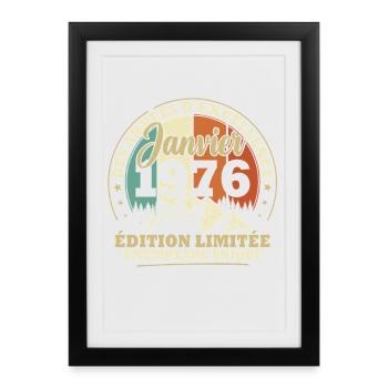 Vintage Janvier 1976 Vintage Cadeau d'anniversaire - Affiche encadrée (27 × 37 cm) - noir - Devant