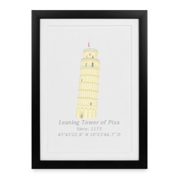 Leaning Tower of Pisa, Italy, coordinates - Framed poster (27 × 37 cm) - black - Front