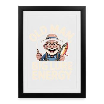 Vieil Homme Grand Leurre Énergie Pêcheur drôle Grand-père - Affiche encadrée (27 × 37 cm) - noir - Devant