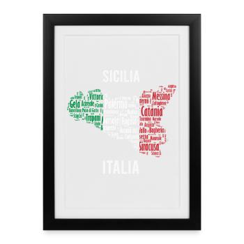 Dessin avec carte souvenir Sicile t-shirt - Affiche encadrée (27 × 37 cm) - noir - Devant