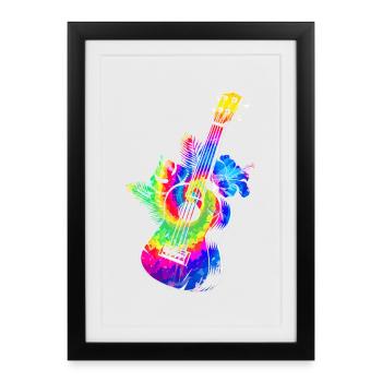 Ukulélé hawaïen Ukulélé Tie Dye - Affiche encadrée (27 × 37 cm) - noir - Devant