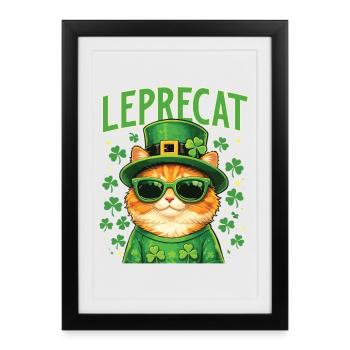 Leprecat St Patrick’s Irish Lucky Cat - Framed poster (27 × 37 cm) - black - Front