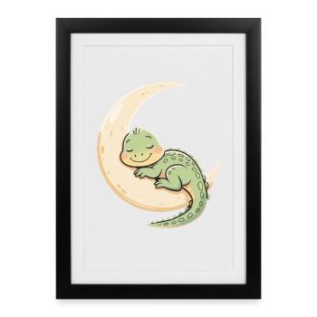 Moon Cuddle Dragon Sleep Dream - Framed poster (27 × 37 cm) - black - Front