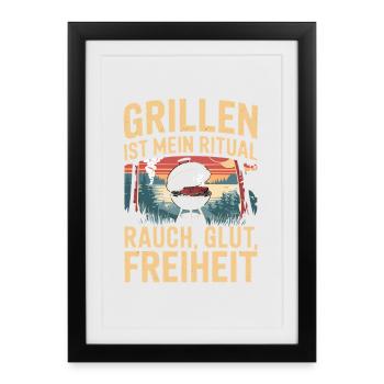 Le grill est mon barbecue rituel smoke embers freedom - Affiche encadrée (27 × 37 cm) - noir - Devant