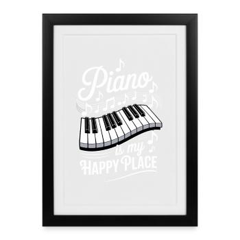 Le piano est mon endroit heureux - Affiche encadrée (27 × 37 cm) - noir - Devant