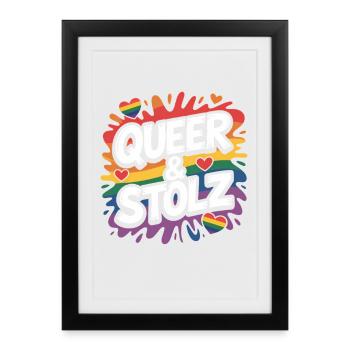 Fierté LGBTQ Rainbow Queer et Fière - Affiche encadrée (27 × 37 cm) - noir - Devant