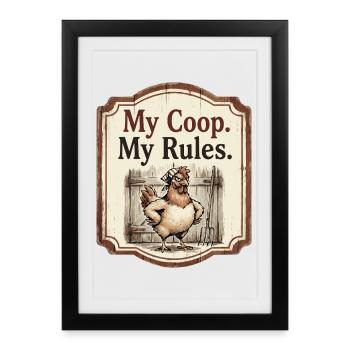 Mon coop : mes règles humour drôle de ferme à poules - Affiche encadrée (27 × 37 cm) - noir - Devant