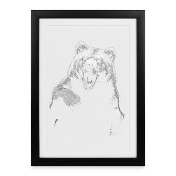 Grizzly Bear Randonnée Camping Ours brun vintage - Affiche encadrée (27 × 37 cm) - noir - Devant