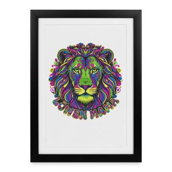 Lion Mom Psychedelic Colorful Lion Mandala - Framed poster (27 × 37 cm) - black - Front