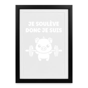 Cochon Haltérophile Je Soulève - Affiche encadrée (27 × 37 cm) - noir - Devant