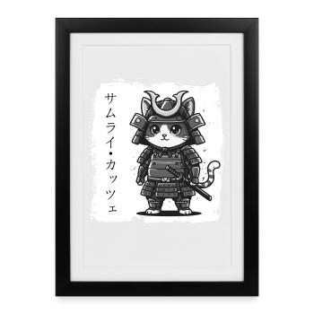 Samurai Katze in Rüstung - Gerahmtes Poster (27 × 37 cm) - Schwarz - Vorne