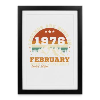 Février 1976 Vintage Retro Cadeau d'anniversaire - Affiche encadrée (27 × 37 cm) - noir - Devant