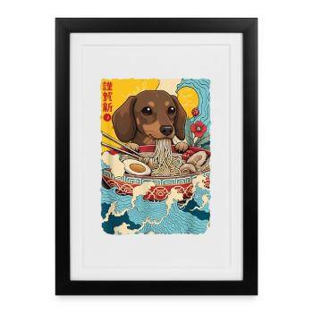 Japanese Ramen Dachshund Noodle Bowl Anime Otaku - Framed poster (27 × 37 cm) - black - Front