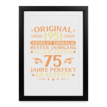 75 ans millésime parfaitement vieilli 1951 - Affiche encadrée (27 × 37 cm) - noir - Devant