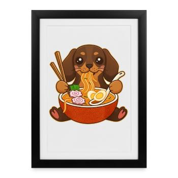 Japanese Ramen Dachshund Noodle Bowl Anime Otaku - Framed poster (27 × 37 cm) - black - Front