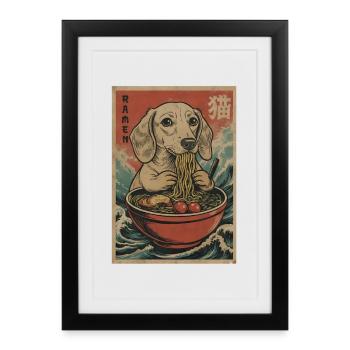 Japanese Ramen Dachshund Noodle Bowl Anime Otaku - Framed poster (27 × 37 cm) - black - Front