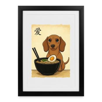 Japanese Ramen Dachshund Noodle Bowl Anime Otaku - Framed poster (27 × 37 cm) - black - Front