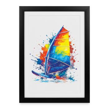 Planche à voile - Illustration sports nautiques - Affiche encadrée (27 × 37 cm) - noir - Devant