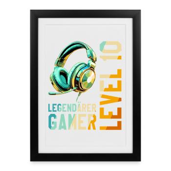 10e anniversaire garçon fille adolescent niveau 10 - Affiche encadrée (27 × 37 cm) - noir - Devant