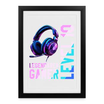 10e anniversaire garçon fille adolescent niveau 10 - Affiche encadrée (27 × 37 cm) - noir - Devant