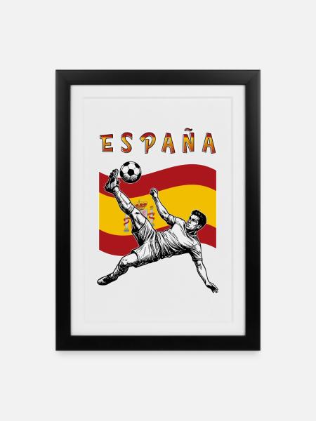 Fußball Spanien Espana Flagge Fallrückzieher - Gerahmtes Poster (27 × 37 cm) - Schwarz
