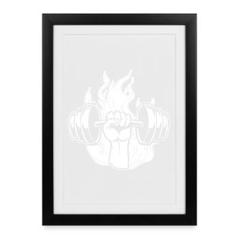 Powerlifting Bodybuilder Fire Dumbbell - Affiche encadrée (27 × 37 cm) - noir - Devant