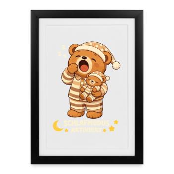 Sleep Shirt Sleeping Pajamas Teddy Bear Sleep Mode - Framed poster (27 × 37 cm) - black - Front