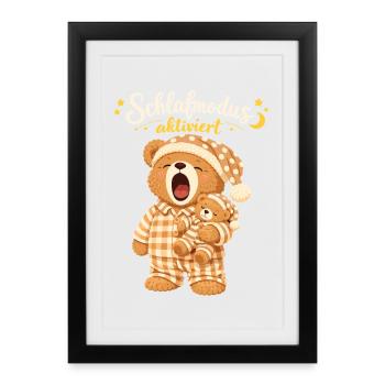 Sleep Shirt Sleeping Pajamas Teddy Bear Sleep Mode - Framed poster (27 × 37 cm) - black - Front