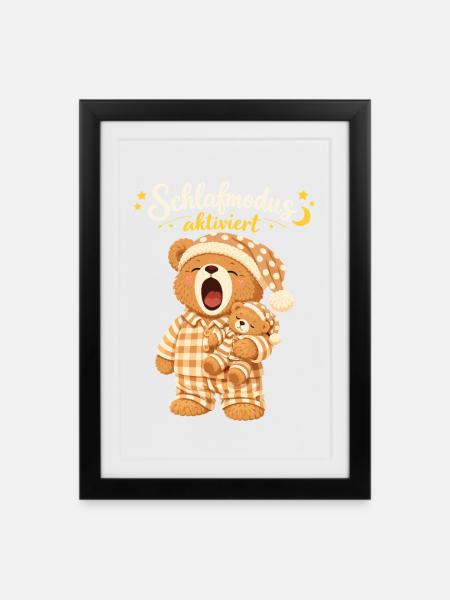 Sleep Shirt Sleeping Pajamas Teddy Bear Sleep Mode - Framed poster (27 × 37 cm) - black