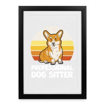 Corgi Profi-Hundesitter Retro - Gerahmtes Poster (27 × 37 cm) - Schwarz - Vorne