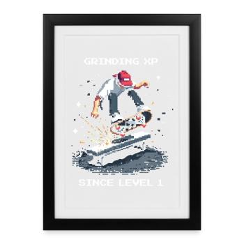 Grinding XP since Level 1 | Skateboard - Framed poster (27 × 37 cm) - black - Front