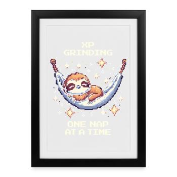Grinding XP with Naps | Sloth - Framed poster (27 × 37 cm) - black - Front
