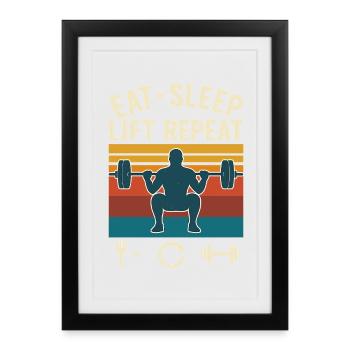 Mange S’Élever Répète | Fitness Vintage - Affiche encadrée (27 × 37 cm) - noir - Devant