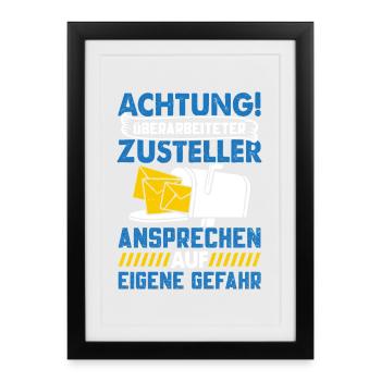 Facteur ATTENTION LIVREUR SURMENÉ - Affiche encadrée (27 × 37 cm) - noir - Devant