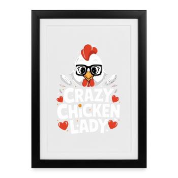 Dame du poulet fou Poulet drôle pour fan de poulet - Affiche encadrée (27 × 37 cm) - noir - Devant