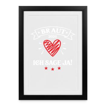 Mariée 2026 I SAY YES Mariage de fiançailles Proposition de mariage - Affiche encadrée (27 × 37 cm) - noir - Devant