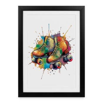 Roller Skates - Retro Urban Sports Illustration - Framed poster (27 × 37 cm) - black - Front