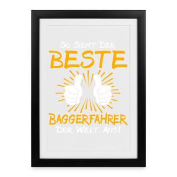 Baggerfahrer Geschenkidee - Gerahmtes Poster (27 × 37 cm) - Schwarz - Vorne