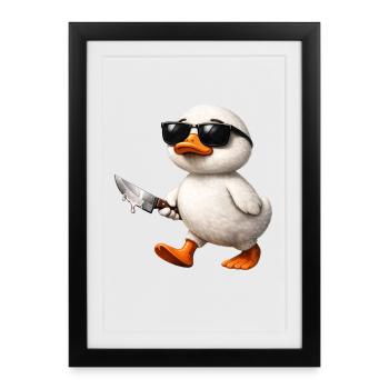 Gangster-Ente mit Messer & Sonnenbrille - Gerahmtes Poster (27 × 37 cm) - Schwarz - Vorne