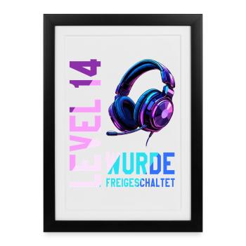 14e anniversaire Garçon Fille Adolescent Niveau 14 - Affiche encadrée (27 × 37 cm) - noir - Devant