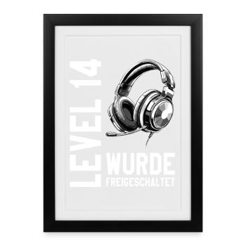 14e anniversaire Garçon Fille Adolescent Niveau 14 - Affiche encadrée (27 × 37 cm) - noir - Devant