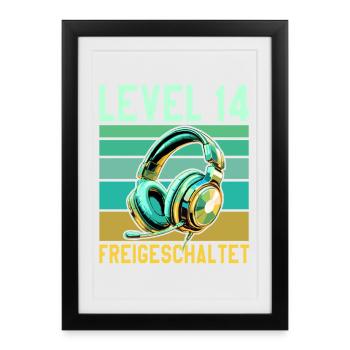 10e anniversaire garçon fille adolescent niveau 10 - Affiche encadrée (27 × 37 cm) - noir - Devant