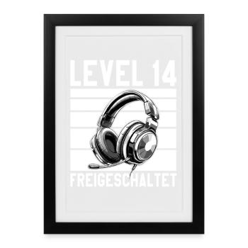 14e anniversaire Garçon Fille Adolescent Niveau 14 - Affiche encadrée (27 × 37 cm) - noir - Devant