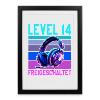 10e anniversaire garçon fille adolescent niveau 10 - Affiche encadrée (27 × 37 cm) - noir - Devant