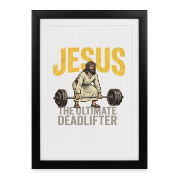 Jésus, le souleveur de terre ultime – Retro Fitness - Affiche encadrée (27 × 37 cm) - noir - Devant